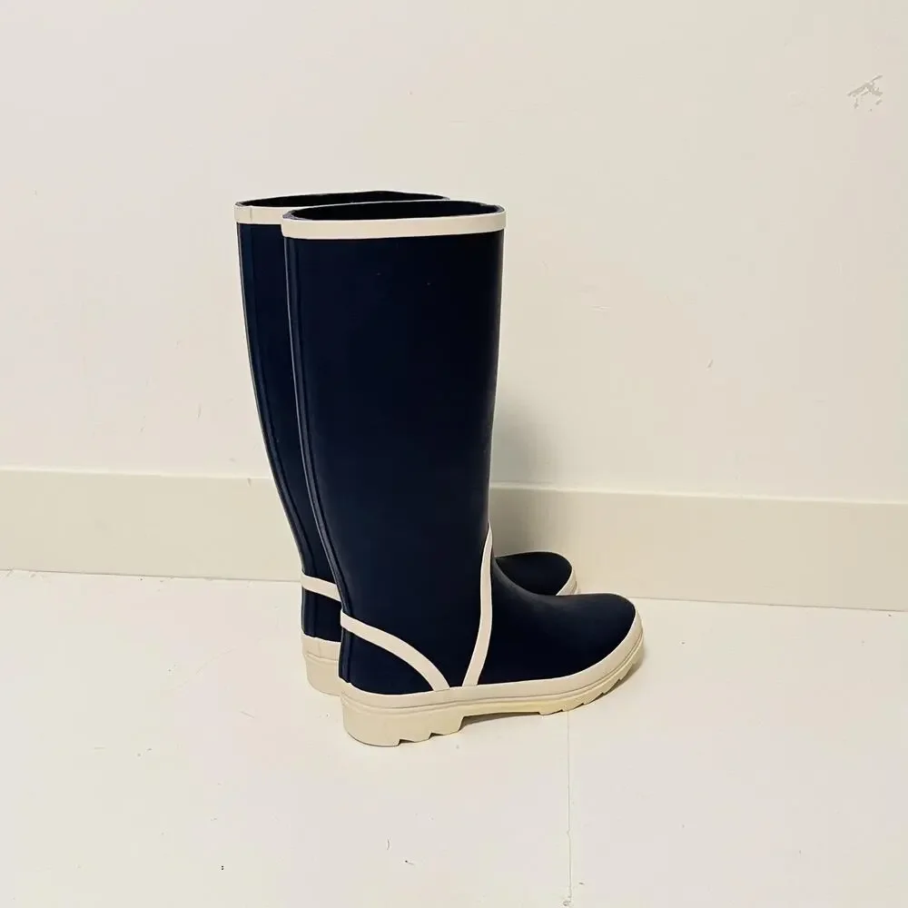 J.Crew Rain Boots Womens Size 7 Blue Rubber Knee High Pull On Waterproof BA185